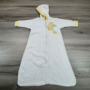 Vintage Care Bears Terry Cloth Zip Towel / Robe White Funshine Bear  Duck Baby